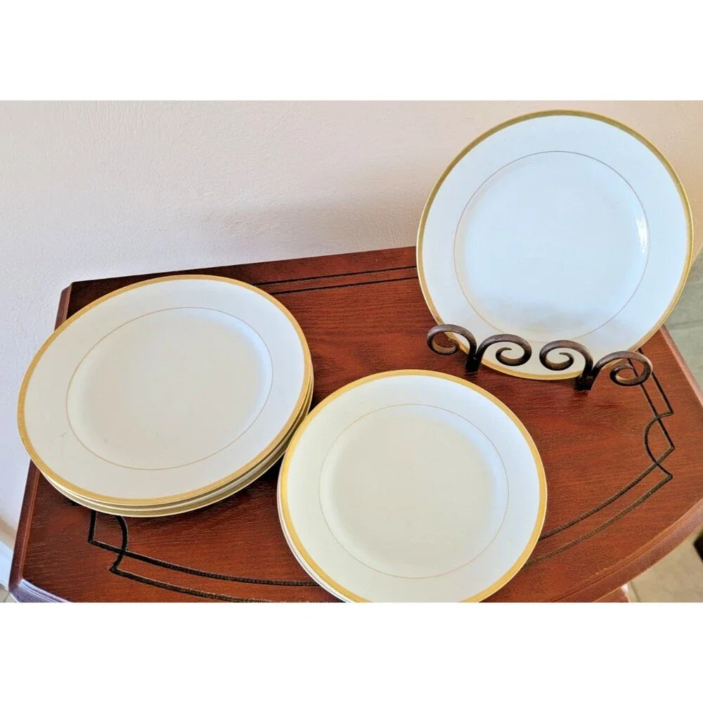Vtg Noritake Nippon White W Gold Rimmed Plates Dishes 4 Salad 7.5